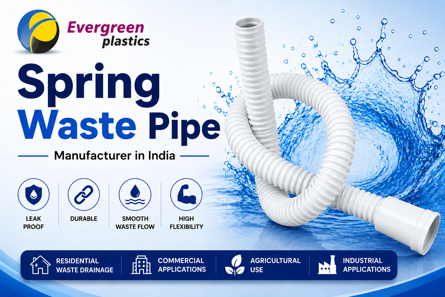 Spring Waste Pipe Manufacturer in India - Durable PVC Spring Waste Pipes by Evergreen Plastic